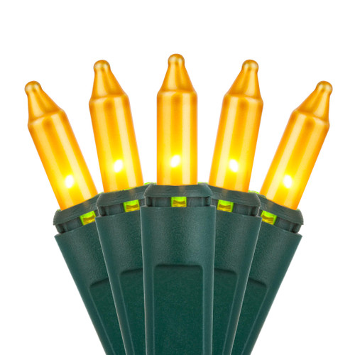 WGC-76347 - Mini Gold Frost Incandescent Standard Lights, 100 Lights, 50.5', Green Wire, 6" Spacing - Wintergreen Corporation