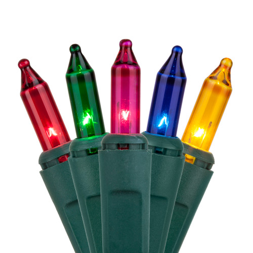 WGC-15207 - Mini Multicolor Incandescent Standard Lights, 100 Lights, 50.5', Green Wire, 6" Spacing - Wintergreen Corporation