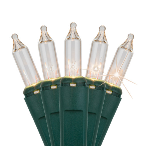 WGC-17604 - Mini Clear Incandescent Standard Chasing Lights, 140 Lights, 46.7', Green Wire, 4" Spacing - Wintergreen Corporation