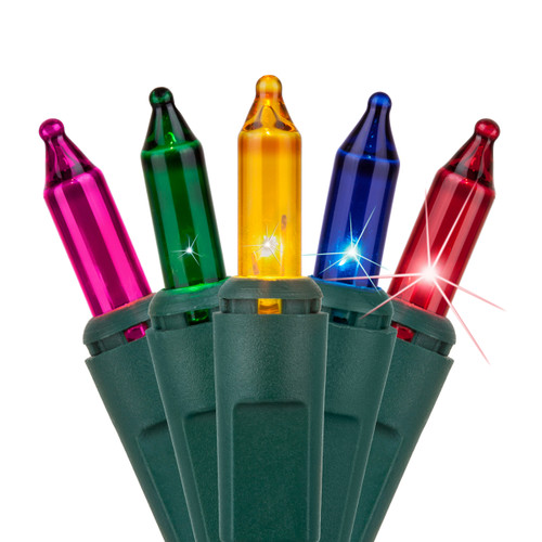 WGC-17605 - Mini Multicolor Incandescent Standard Chasing Lights, 140 Lights, 46.7', Green Wire, 4" Spacing - Wintergreen Corporation