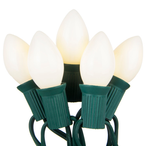 WGC-67236 - C7 White Incandescent Opaque Steady Light Set, 25 Lights, 25', Green Wire, 12" Spacing - Wintergreen Corporation