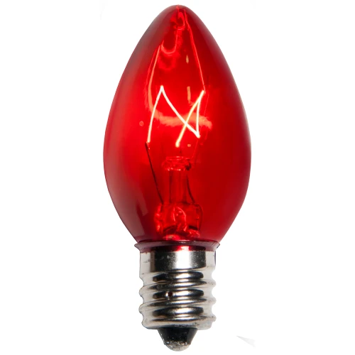 WGC-15127 - C7 Red Incandescent Triple Dipped Transparent, 5 Watt Light Bulbs, 25-Pack - Wintergreen Corporation
