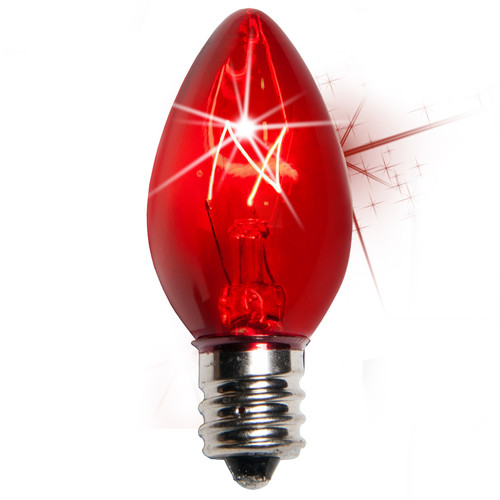 WGC-15133 - C7 Red Incandescent Twinkle Triple Dipped Transparent, 7 Watt Light Bulbs, 25-Pack - Wintergreen Corporation