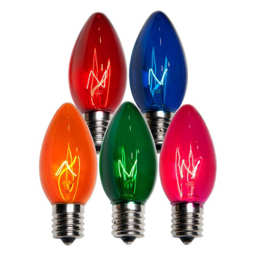 WGC-15145 - C9 Multicolor Incandescent Triple Dipped Transparent, 7 Watt Light Bulbs, 25-Pack - Wintergreen Corporation