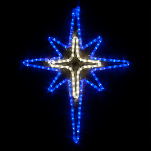 WGC-73392 - 28" Blue/White LED and Cool Bethlehem Star with Cross Center, 149 Lights - Wintergreen Corporation