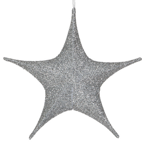 WGC-78666 - 54" Silver Polymesh Unlit Fold Flat Commercial Star - Red Sleigh