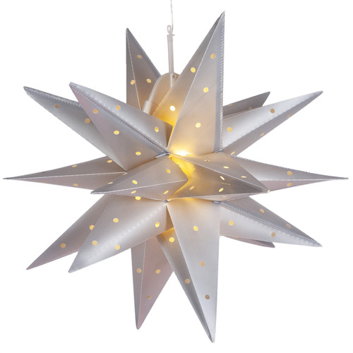 WGC-80493 - 17" Silver Aurora Superstar™ Moravian Star, Warm White LED, Fold-Flat, Outdoor Rated - Wintergreen Corporation