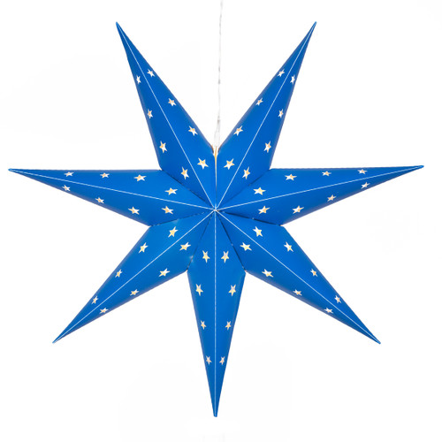 WGC-80479 - 24" Blue Aurora Superstar™ 7 Point Star, 5mm Warm White LED, Fold-Flat, Outdoor Rated - Wintergreen Corporation