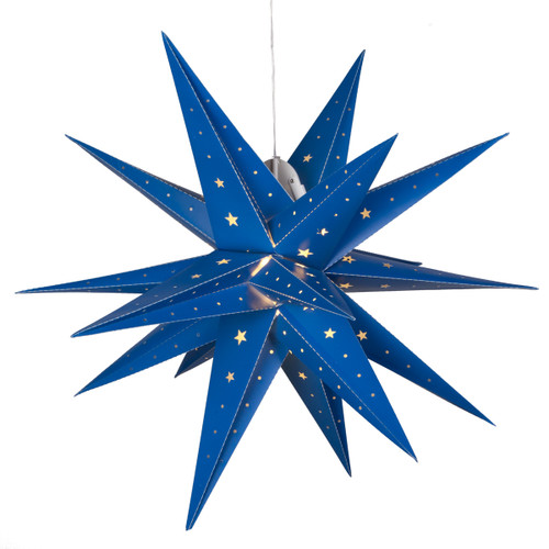 WGC-80486 - 24" Blue Aurora Superstar™ Moravian Star, Warm White LED, Fold-Flat, Outdoor Rated - Wintergreen Corporation