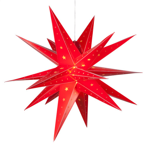WGC-80492 - 30" Red Aurora Superstar™ Moravian Star, Warm White LED, Fold-Flat, Outdoor Rated - Wintergreen Corporation