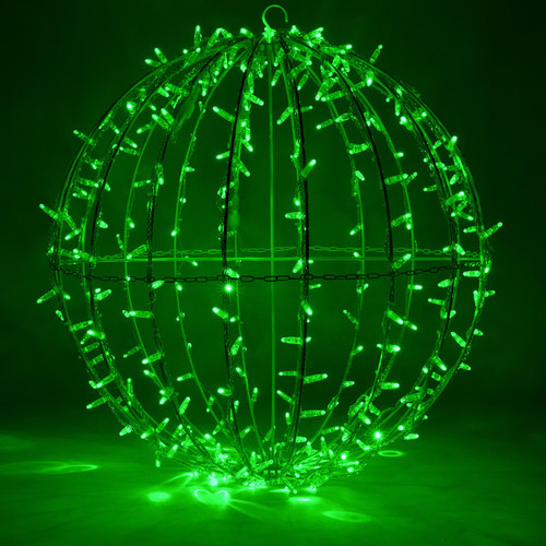 WGC-73456 - 30" Green LED Commercial Mega Sphere Light Ball, Fold Flat, 324 Lights, Green Wire - Wintergreen Corporation