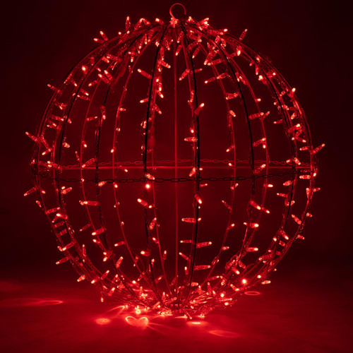 WGC-73455 - 30" Red LED Commercial Mega Sphere Light Ball, Fold Flat, 324 Lights, White Wire - Wintergreen Corporation
