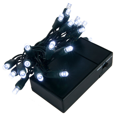 WGC-19256 - 5mm Cool White LED Battery Operated Lights, Green Wire, 20 Lights, 7', 4" Spacing - Wintergreen Corporation