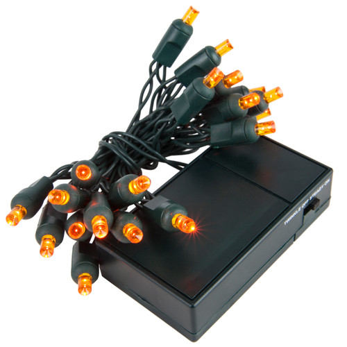 WGC-19261 - 5mm Amber LED Battery Operated Lights, Green Wire, 20 Lights, 7', 4" Spacing - Wintergreen Corporation