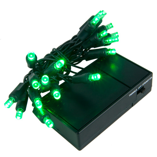 WGC-19259 - 5mm Green LED Battery Operated Lights, Wire, 20 Lights, 7', 4" Spacing - Wintergreen Corporation