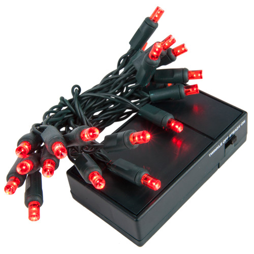 WGC-19260 - 5mm Red LED Battery Operated Lights, Green Wire, 20 Lights, 7', 4" Spacing - Wintergreen Corporation