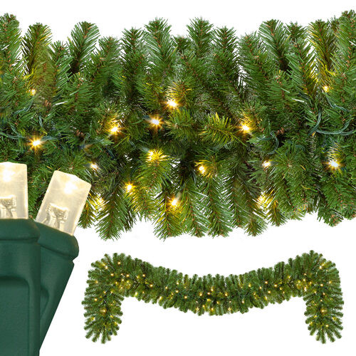 Wintergreen Corporation 21135 9' x 14" Sequoia Fir Prelit Commercial LED Holiday Garland, 100 Warm White Lights