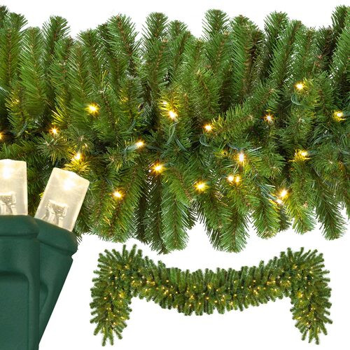 Wintergreen Corporation 21136 9' x 18" Sequoia Fir Prelit Commercial LED Holiday Garland, 100 Warm White Lights