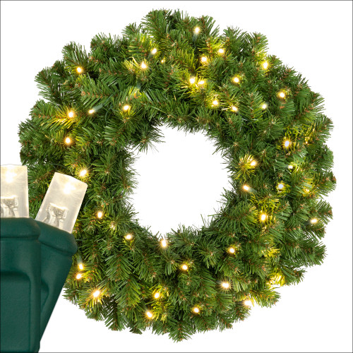 WGC-21128 - 24" 5mm Warm White LED Commercial Sequoia Fir Prelit Wreath, 50 Lights - Red Sleigh