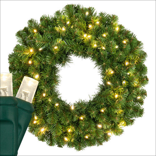 Wintergreen Corporation 21128 24" Commercial Sequoia Fir Prelit Wreath, 50 Warm White LED 5mm Lights