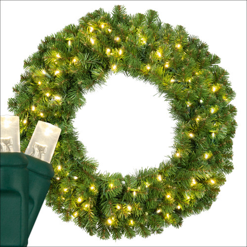 WGC-21129 - 30" 5mm Warm White LED Commercial Sequoia Fir Prelit Wreath, 100 Lights - Red Sleigh