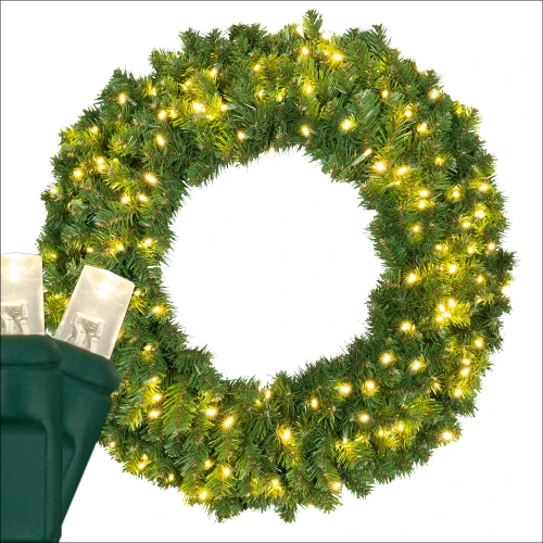 WGC-21130 - 36" 5mm Warm White LED Commercial Sequoia Fir Prelit Wreath, 150 Lights - Red Sleigh