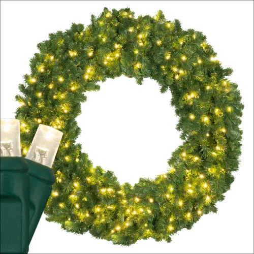 WGC-21131 - 48" 5mm Warm White LED Commercial Sequoia Fir Prelit Wreath, 200 Lights - Red Sleigh
