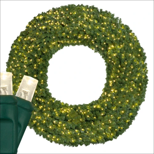 WGC-21133 - 72" 5mm Warm White LED Commercial Sequoia Fir Prelit Wreath, 600 Lights - Red Sleigh