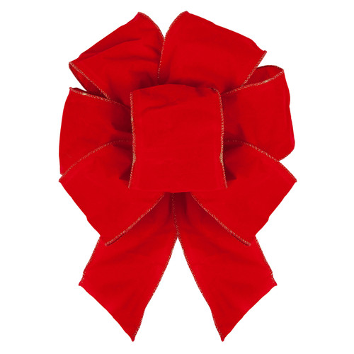 WGC-22290 - 12" Red Puff Velvet 7-Loop Indoor Christmas Bow - Red Sleigh