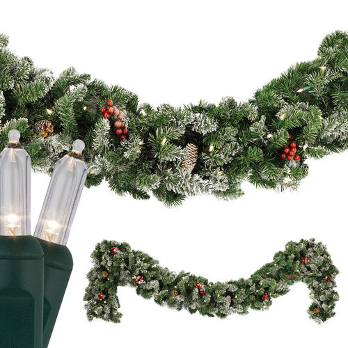 Wintergreen Corporation 75476 9' x 14" Hawthorne Prelit LED Holiday Garland , Frosted, 100 Warm White Lights