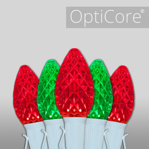 WGC-77528 - C7 Green/Red LED OptiCore Commercial Christmas Lights, 50 Lights, 50', White Wire, 12" Spacing - Wintergreen Corporation