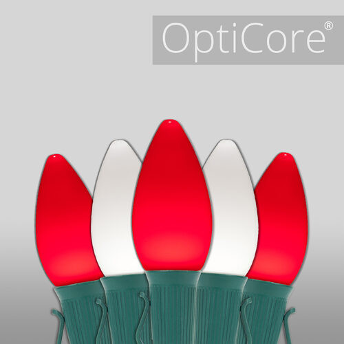 Wintergreen Corporation 80186 C7 Cool White / Red Smooth OptiCore Commercial LED Christmas Lights, 50 Lights, 50'