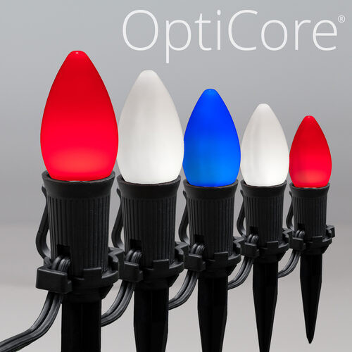 Wintergreen Corporation 81180 C7 Red / White / Blue Smooth OptiCore Patriotic LED Pathway Lights, 75 Lights, 4.5 Inch Stakes, 75'