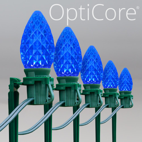 WGC-81184 - C7 Blue LED OptiCore Commercial Christmas Pathway Lights, 7.5" Stakes, 100 Lights, 100', Green Wire, 12" Spacing - Wintergreen Corporation