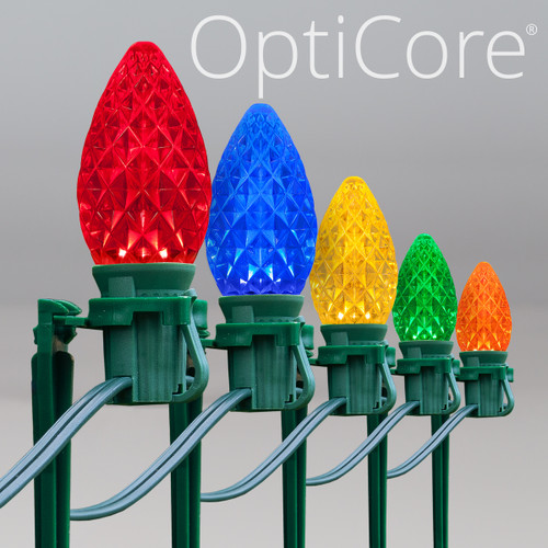 WGC-81187 - C7 Multicolor LED OptiCore Commercial Christmas Pathway Lights, 7.5" Stakes, 100 Lights, 100', Green Wire, 12" Spacing - Wintergreen Corporation
