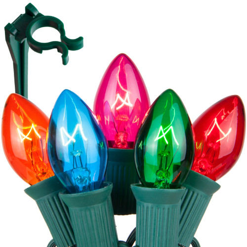 WGC-79886 - C7 Multicolor Incandescent Commercial Christmas Pathway Lights, 7.5" Stakes, 100 Lights, 100', Green Wire, 12" Spacing - Wintergreen Corporation