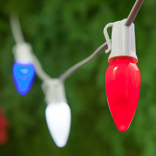 Wintergreen Corporation 79492 75' OptiCore LED Patio String Light Set with 75 C9 Red, White and Blue Lights, E17 Base, 12 Inch Spacing