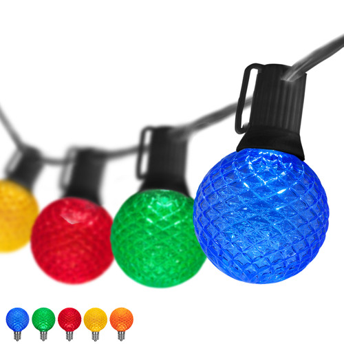 WGC-79331 - 100' Multicolor LED OptiCore Commercial Patio String Light Set with 100 G50 Bulbs, E17 Base, Black Wire, 12" Spacing - Wintergreen Corporation