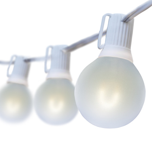 WGC-79419 - 25' Cool White LED FlexFilament Commercial Satin Patio String Light Set with 25 G50 Bulbs, E17 Base, White Wire, 12" Spacing - Wintergreen Corporation