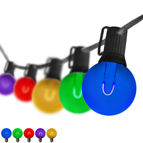WGC-81130 - 50' Multicolor LED FlexFilament Commercial Shatterproof Patio String Light Set with 50 G50 Bulbs, E17 Base, Black Wire, 12" Spacing - Wintergreen Corporation