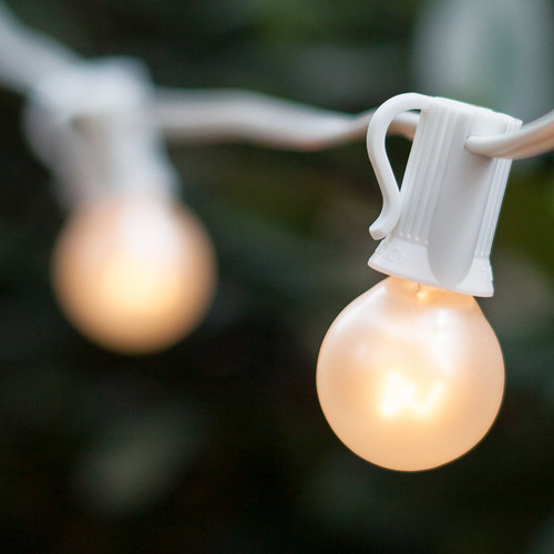 WGC-69437 - 50' Pearl White Incandescent Commercial Satin Patio String Light Set with 50 G30 Bulbs, White Wire, 12" Spacing - Wintergreen Corporation