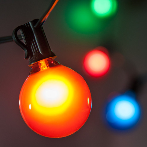 WGC-72000 - 15' Multicolor Incandescent Commercial Satin Patio String Light Set with 15 G50 Bulbs, E12 Base, Black Wire, 12" Spacing - Wintergreen Corporation