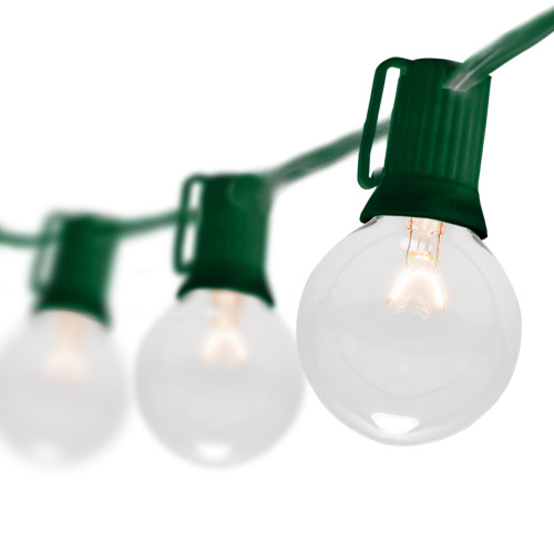 WGC-69446 - 50' Clear Incandescent Commercial Patio String Light Set with 50 G50 Bulbs, E12 Base, Green Wire, 12" Spacing - Wintergreen Corporation