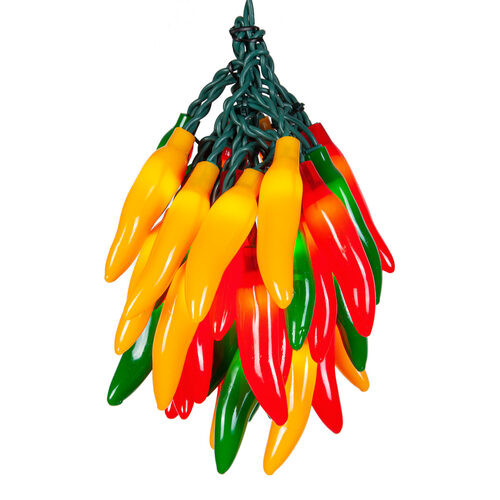 Wintergreen Corporation 17472 Chili Pepper Cluster Light Set, 35 Multicolored Lights, Green Wire