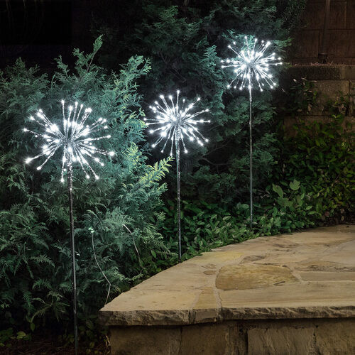 Wintergreen Corporation 76564 10" Silver Starburst Lighted Branches on Stakes, Cool White LED, Set of 3