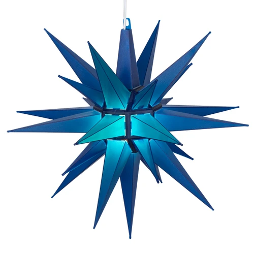 WGC-72725 - 14" Blue Moravian Star, T20 Warm White LED, White Wire - Wintergreen Corporation