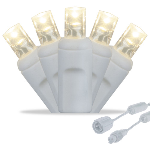 WGC-83096 - 5mm Warm White LED Commercial WeatherPRO™ Lights, 25 Lights, 9', White Wire, 4" Spacing - Wintergreen Corporation
