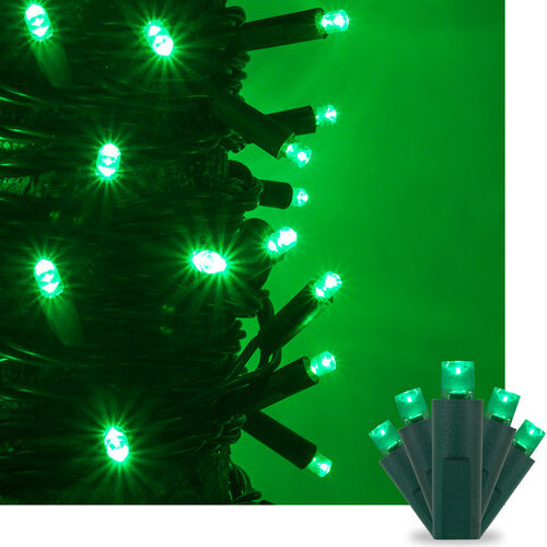 Wintergreen Corporation 82602 50 Kringle Traditions 5mm Green LED Christmas Lights, Green Wire, 4" Spacing