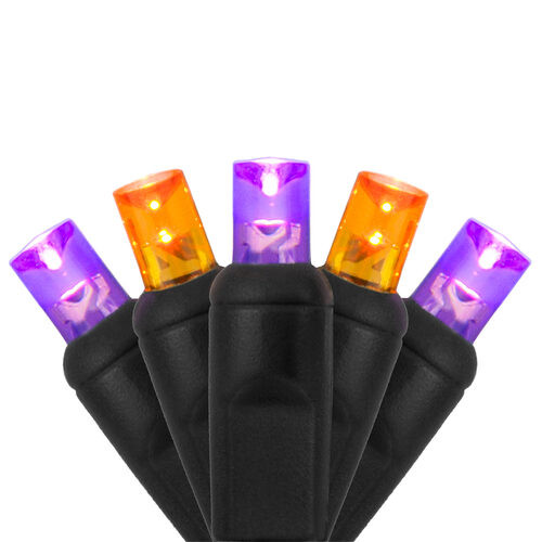 Wintergreen Corporation 82895 70 5mm Purple, Orange LED Christmas Lights, Black Wire, 4" Spacing