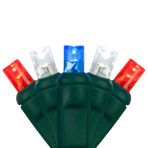 Wintergreen Corporation 80618 70 5mm Red, White and Blue LED Christmas Lights, Green Wire, 4" Spacing